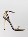 Tom Ford Lock Logoed Laminated Leather Stiletto Sandals In Brown