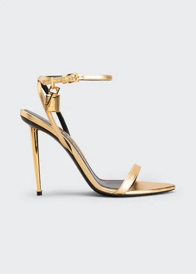 TOM FORD LOCK METALLIC STILETTO SANDALS,PROD163220553