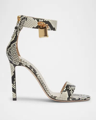 TOM FORD LOCK PYTHON EMBOSSED ANKLE-CUFF SANDALS