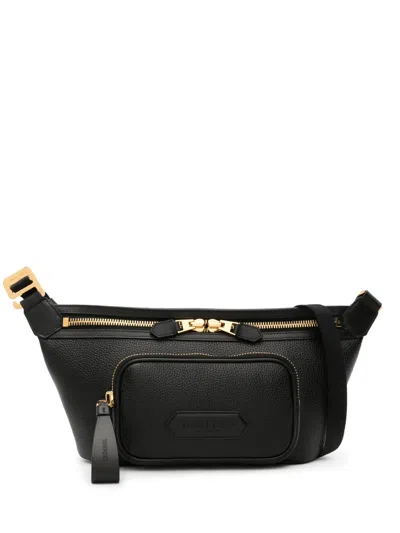Tom Ford Black Logo Appliqué Leather Belt Bag