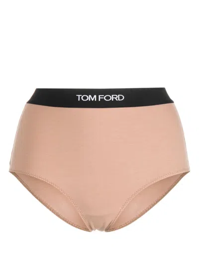 Tom Ford Logo-band Briefs In Neutrals