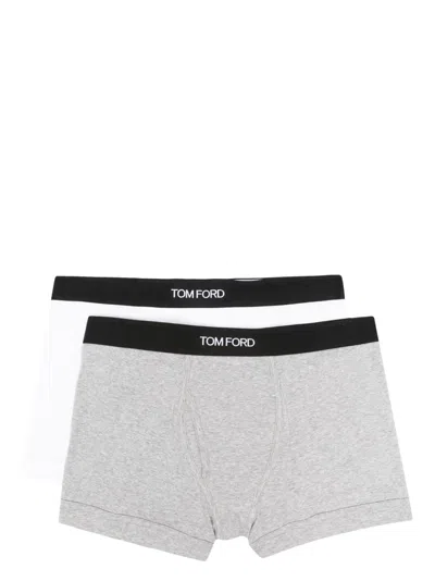 Tom Ford Logo-band Cotton-blend Boxers (pack Of Two) In White