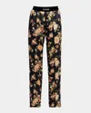Tom Ford Logo-band Hendrix Floral Stretch Silk Pajama Pants In Combo Blac