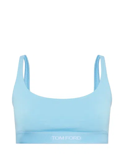 Tom Ford Logo Bandeau Bra Boat Neckline Sleeveless In Blue