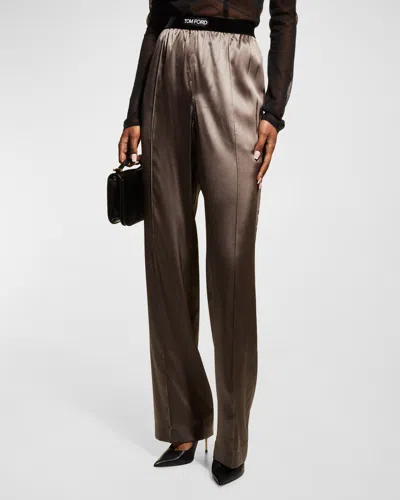 Tom Ford Logo-banded Silk Pj Pants In Pale Blue