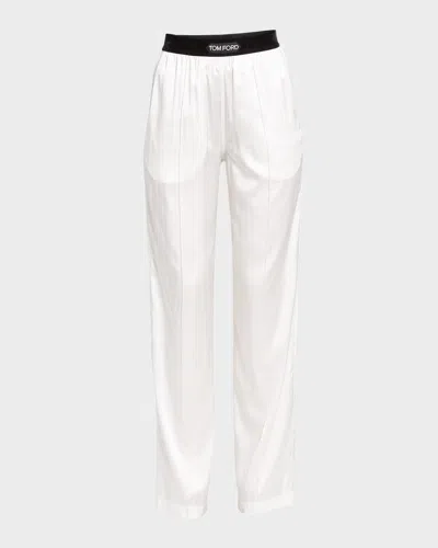 Tom Ford Logo-banded Silk Pj Pants In Plume