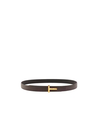 Tom Ford T Monogram Reversible Leather Belt In Brown