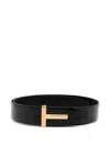 Tom Ford Brown Belt With T-plaque On The Front In Grained Leather Man In Black