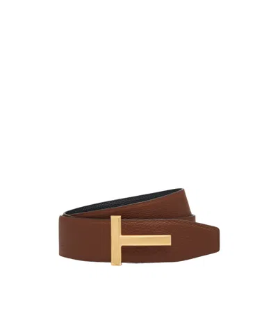 Tom Ford Logo Belt In Brown