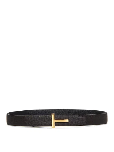 Tom Ford Small Grain Leather Icon Belt In Black