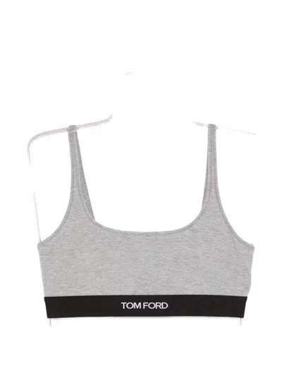 Tom Ford Cropped Modal Bralette Top With Contrast Logo Band In Gray