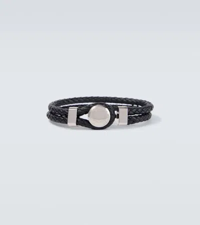 Tom Ford Logo Braided Leather Bracelet In Black