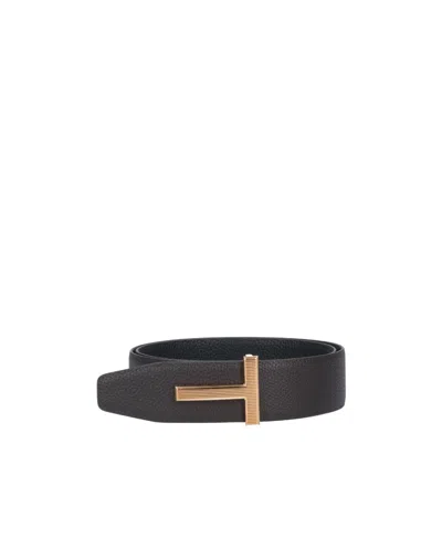 Tom Ford Small Grain Leather Icon Belt In Black