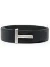 Tom Ford Logo Buckle Grained Leather Belt In Blue