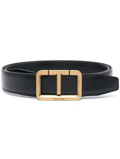 Tom Ford Logo-buckle Leather Belt In Brown