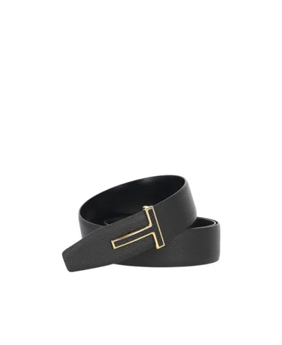 Tom Ford Logo-buckle Leather Belt In Black