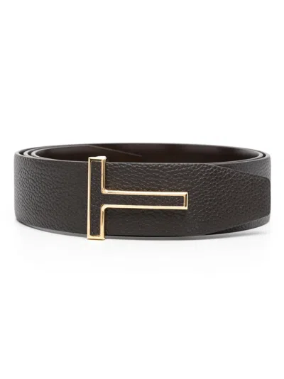 Tom Ford Logo-buckle Leather Belt In Brown