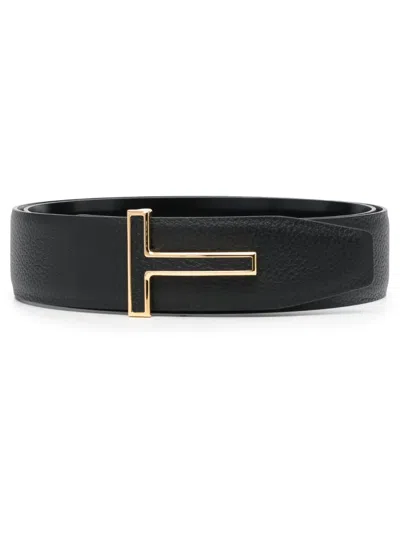 Tom Ford Logo-buckle Leather Belt In Schwarz