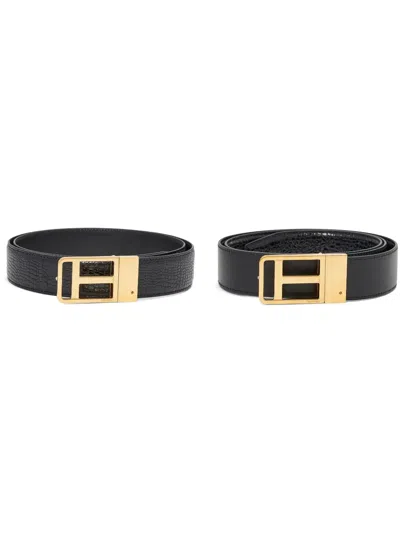 Tom Ford Logo-buckle Leather Belt In Schwarz