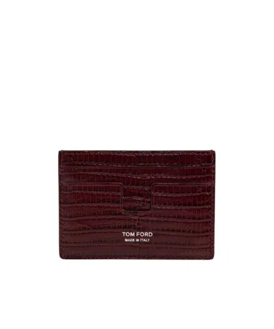 Tom Ford Logo Card Holder In Burgundy