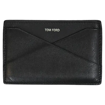 Tom Ford Logo Card Holder In Black Leather In Brown