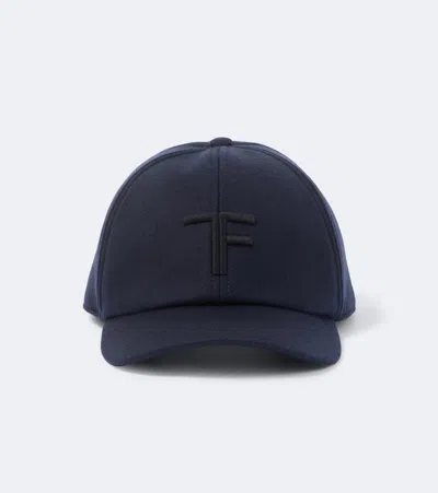 Tom Ford Logo Cashmere Baseball Cap In Blue