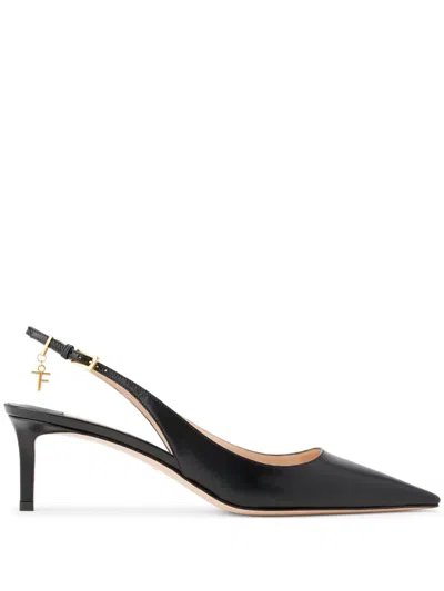 Tom Ford Angelina Logo-embellished Croc-effect Leather Slingback Pumps In Brown