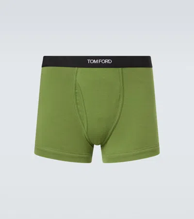 Tom Ford Logo Cotton-blend Boxer Briefs In Animal Print