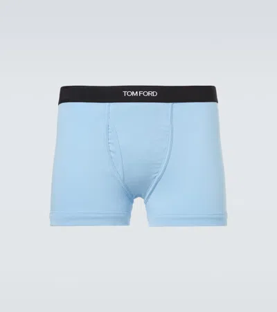 Tom Ford Logo Cotton-blend Boxer Briefs In Blue