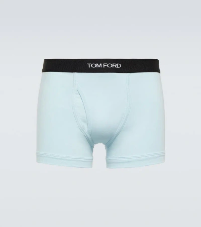 Tom Ford Logo棉质混纺平角内裤 In Blue