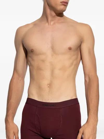 Tom Ford Logo Cotton-blend Boxer Shorts In Red