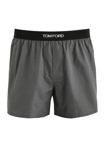 Tom Ford Logo Cotton Boxer Shorts In Dark Grey