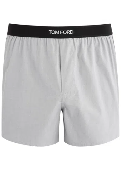 Tom Ford Logo Cotton Boxer Shorts In Light Grey