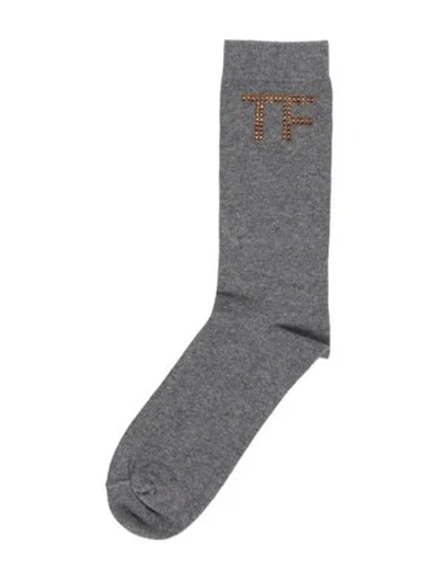 Pre-owned Tom Ford Logo Cotton Short Socks In Grey In Gray
