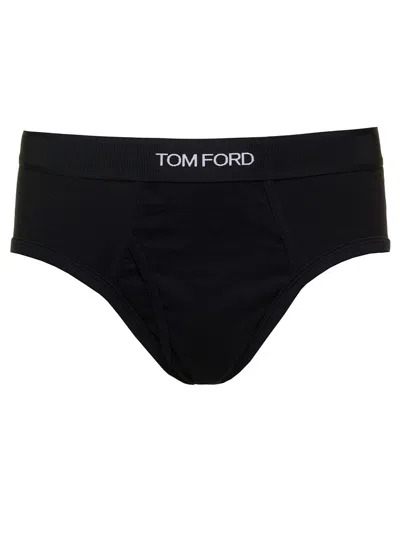 Tom Ford Logo Cotton Stretch Briefs With Elasticated Waistband In Black