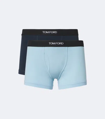Tom Ford Logo Cotton-blend Boxer Briefs In Blau
