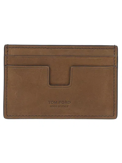 Tom Ford Logo Credit Card Calf Leather Wallet In Brown