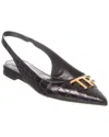 Tom Ford Logo Croc-embossed Leather Slingback Ballerina Flat In Black
