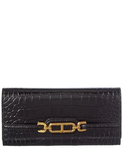 Tom Ford Logo Croc-embossed Leather Continental Wallet In Black
