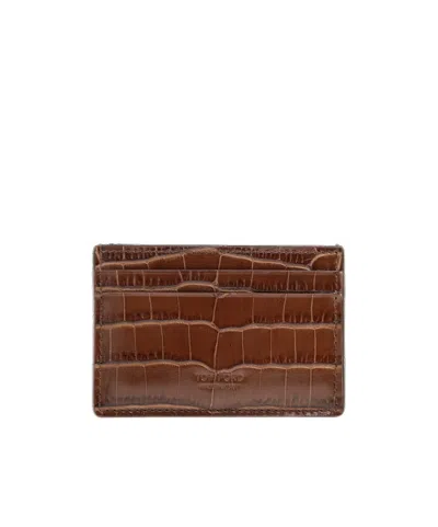 Tom Ford Logo Debossed Card Holder In Brown