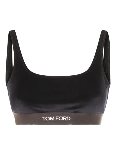 Tom Ford Dark Blue Viscose Blend Top In Brown