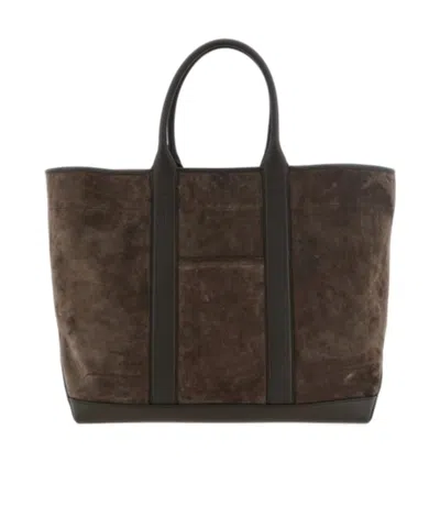 Tom Ford Logo Detailed Large Tote Bag In Brown