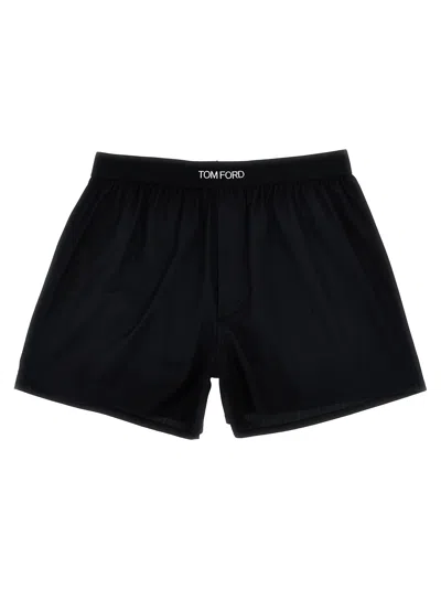 Tom Ford Logo Elastic Boxer Shorts In Black