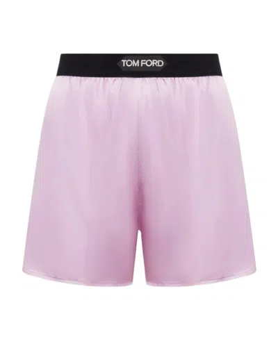 Tom Ford Logo-waistband Satin Shorts In Pink Carnation