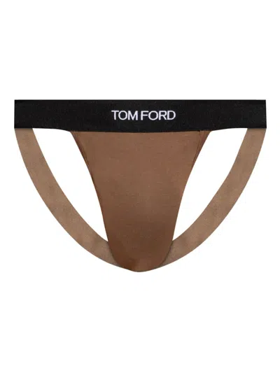 Tom Ford Logo-embellished Jockstrap In Brown