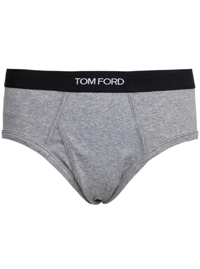 Tom Ford Logo Embroidered Briefs In Grey