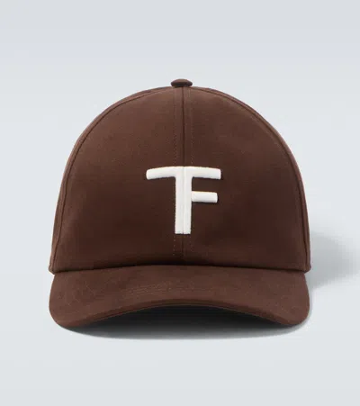 Tom Ford Logo Embroidered Canvas And Leather Cap In Brown
