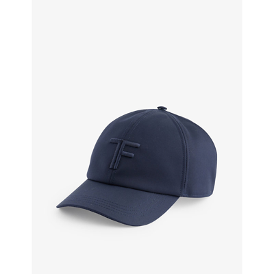 Tom Ford Logo-embroidered Cotton And Leather Baseball Cap In Navy