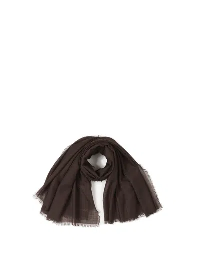 Tom Ford Logo Embroidered Fringed Edge Scarf In Brown