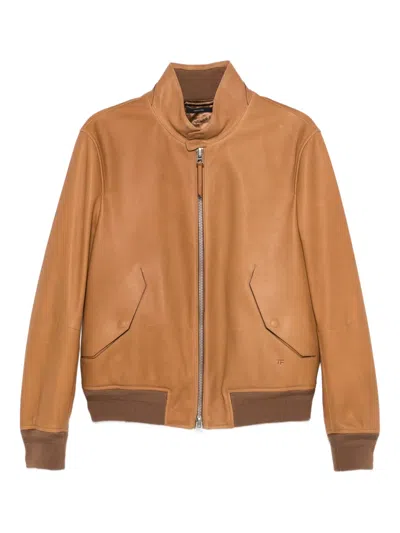 Tom Ford Logo-embroidered Jacket In Brown